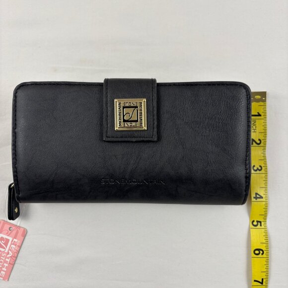Stone Mountain Black Bonded Leather Wallet Checkbook Bifold Zip Around - Picture 10 of 11